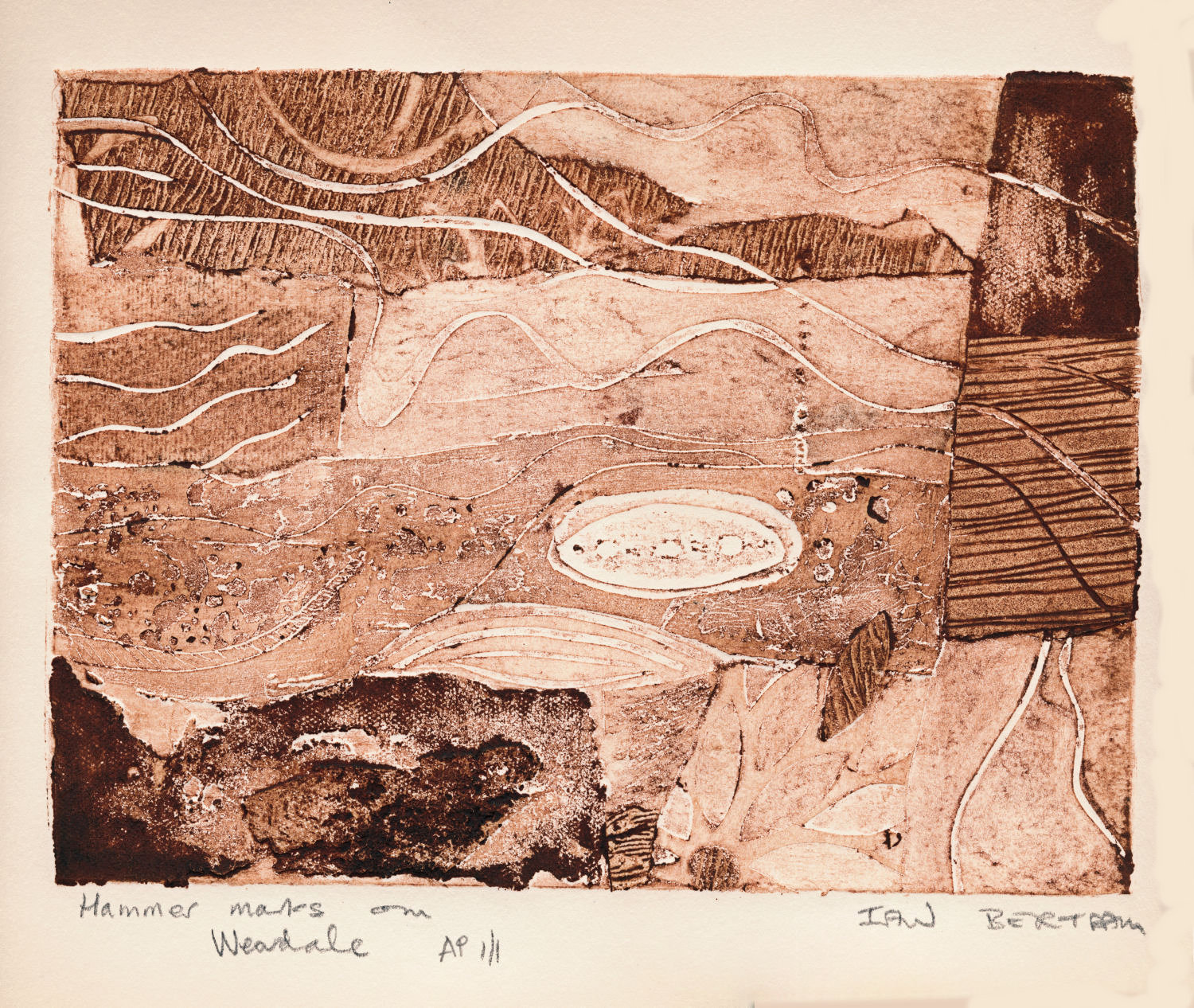Collagraph print inspired by neolithic rock carvings