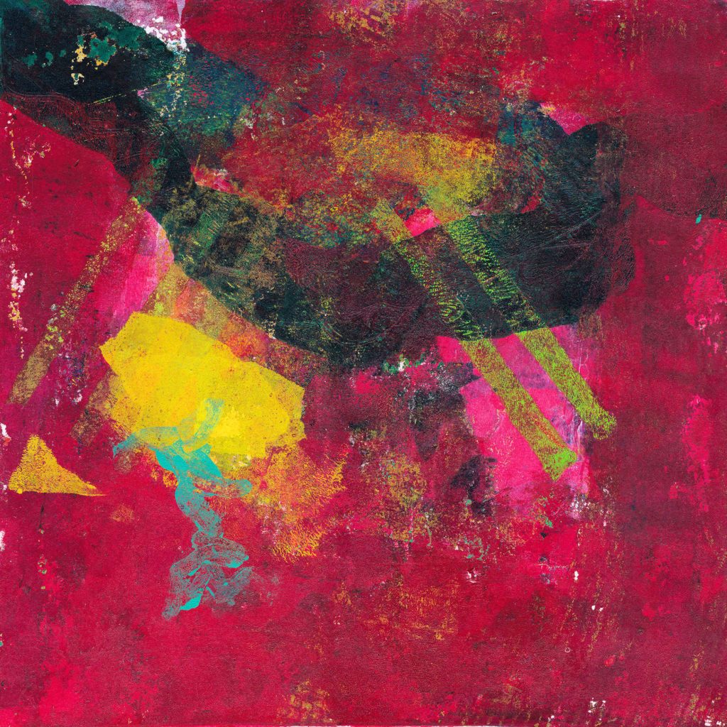 gelprint 30cm x 30cm abstract print in reds and yellowell