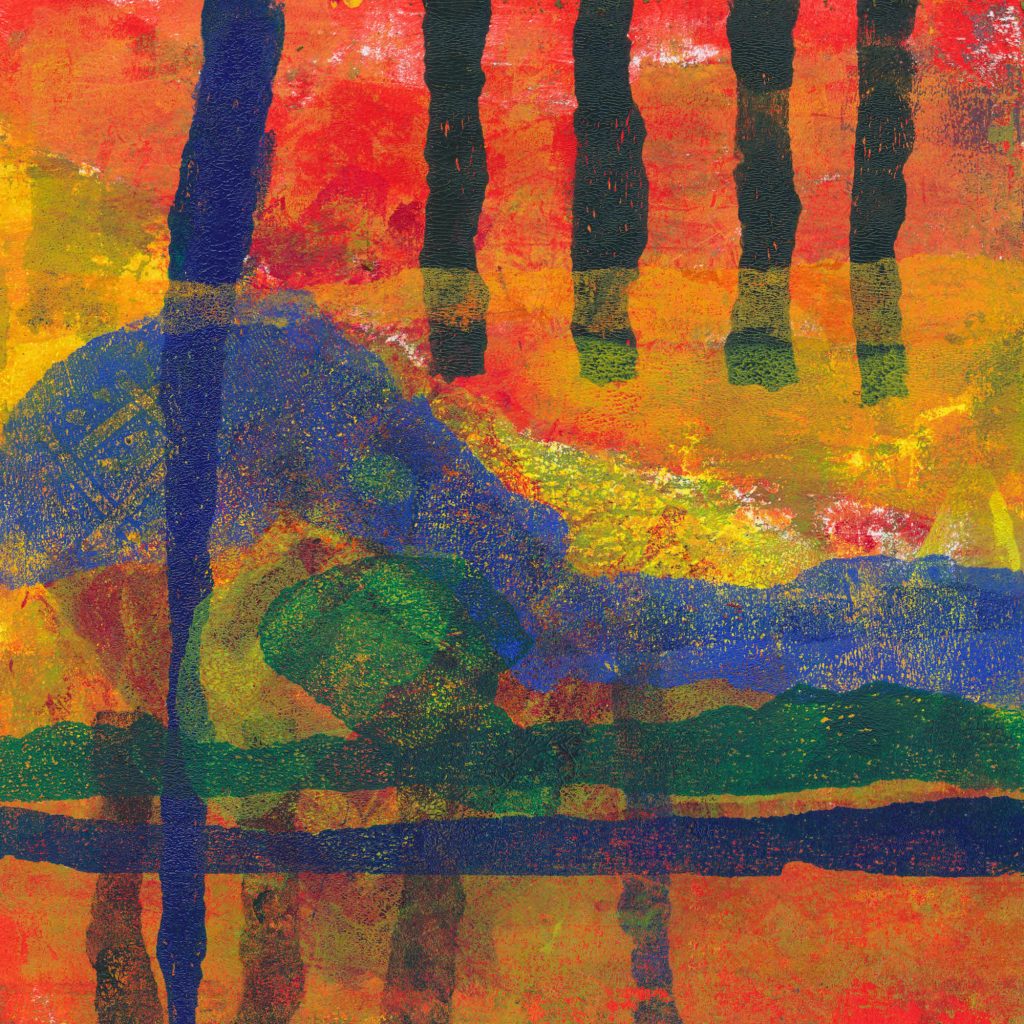 abstract monotype print taking inspiration from Hubble Telscope images