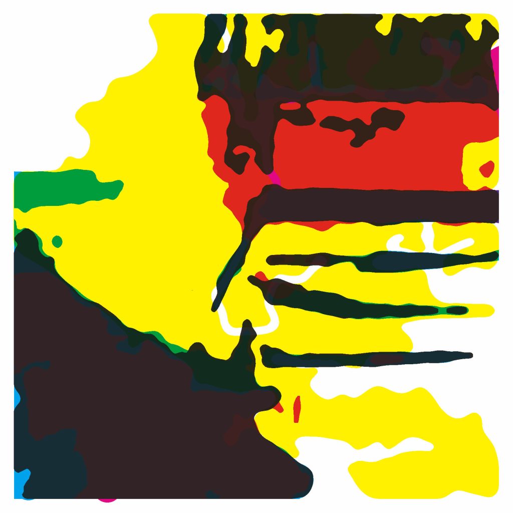 Digitally image from recombination of simplified image. Simulation of effect of using stencils made by digital cutter.