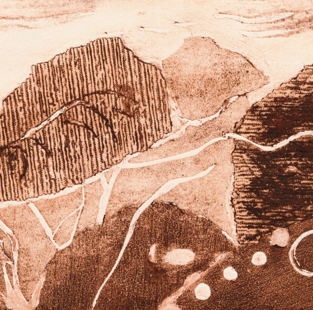 collagraph print of horse hill figure